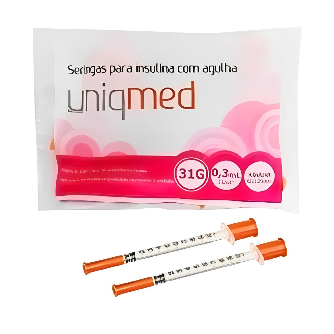 Seringa de Insulina 0,3ml C/Ag 06x0,25mm 31G PCT/10 POLYBAG UMI-FIS034 UNIQMED